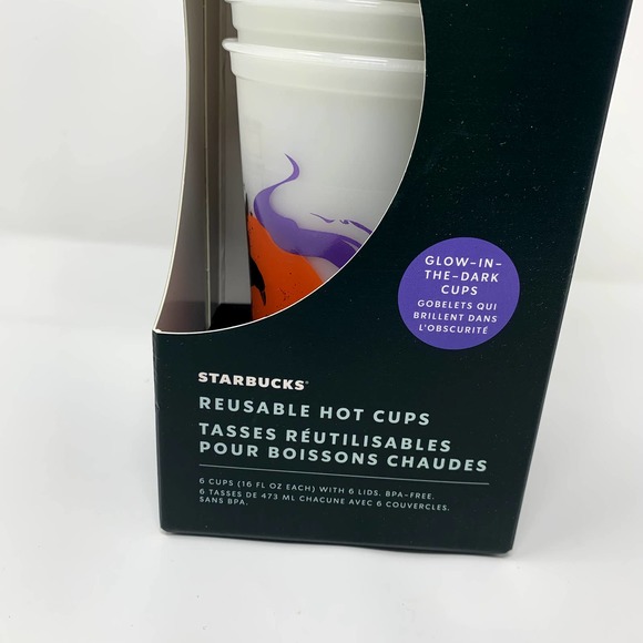 Starbucks Fall 2022 Reusable Plastic‎ Hot Cups with Lids Glow in the Dark - Picture 3 of 7